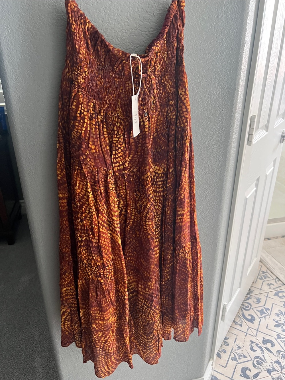 Stellah Rust and Gold Tiered Maxi Skirt